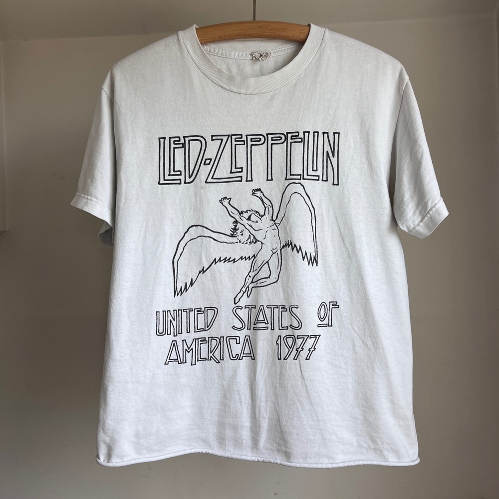 Vintage Led Zeppelin T Shirt Large White USA 1977 Tour Graphic Rock Band Tee